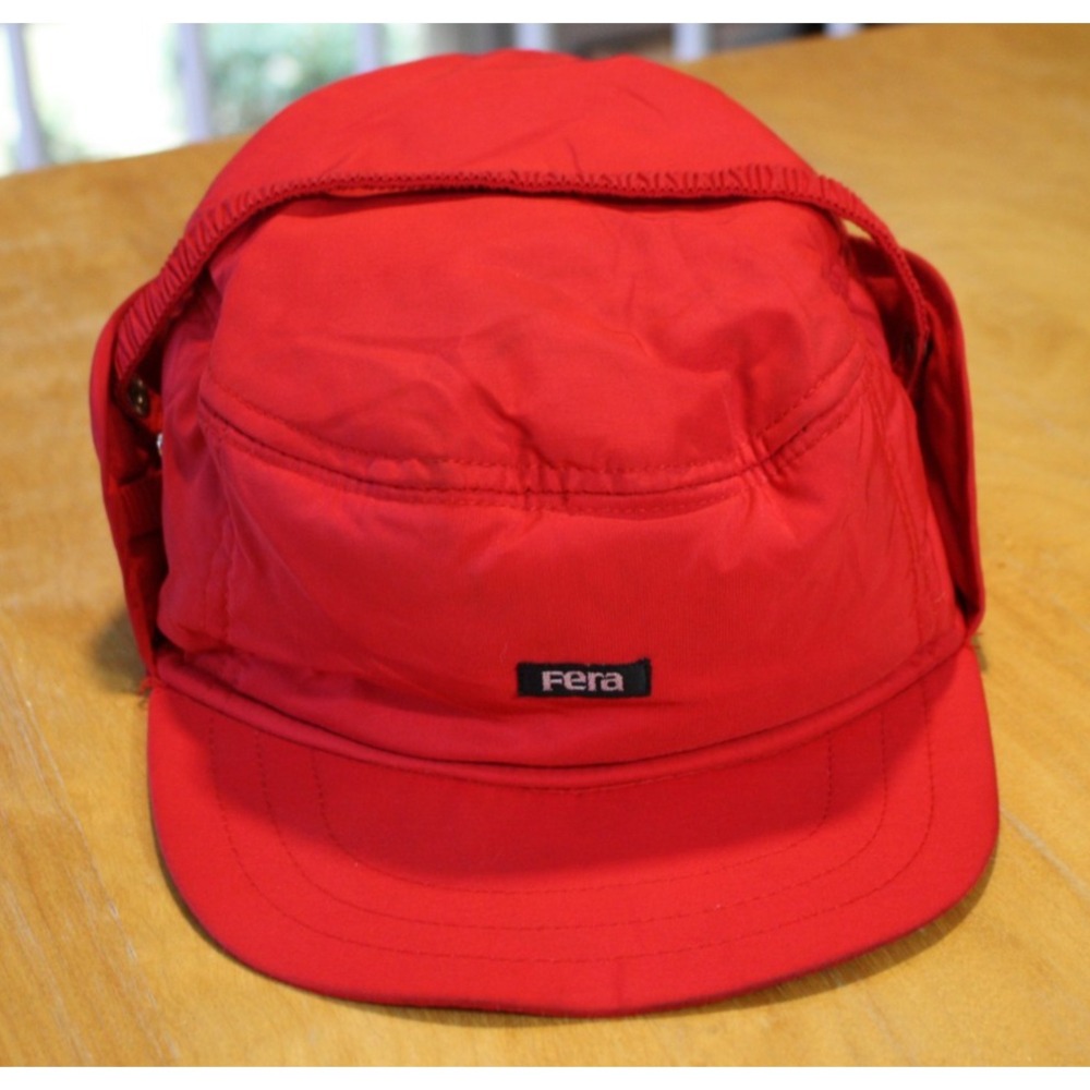 FERA Vintage Trapper Hat Fitted Mens Large Red Ski Ear Flap Insulated Winter Cap